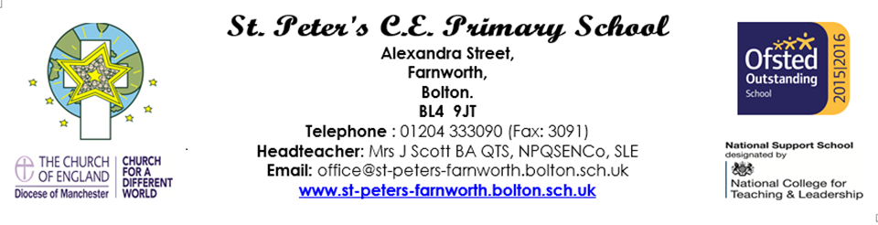 Banner of St Peter's CE Primary School Farnworth